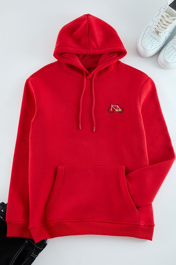 Trendyol Collection-Piros gyapjú pamut pulóver - minimális hímzés, normál szabású TMNAW24SW00096 1