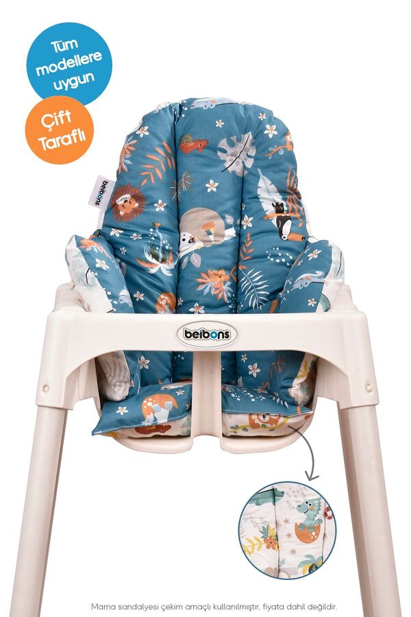 Beibons Çift Taraflı Bebek Mama Sandalyesi Minderi - Pamuklu Rahat Elyaf Dolgulu Mama Sandalyesi Yastığı