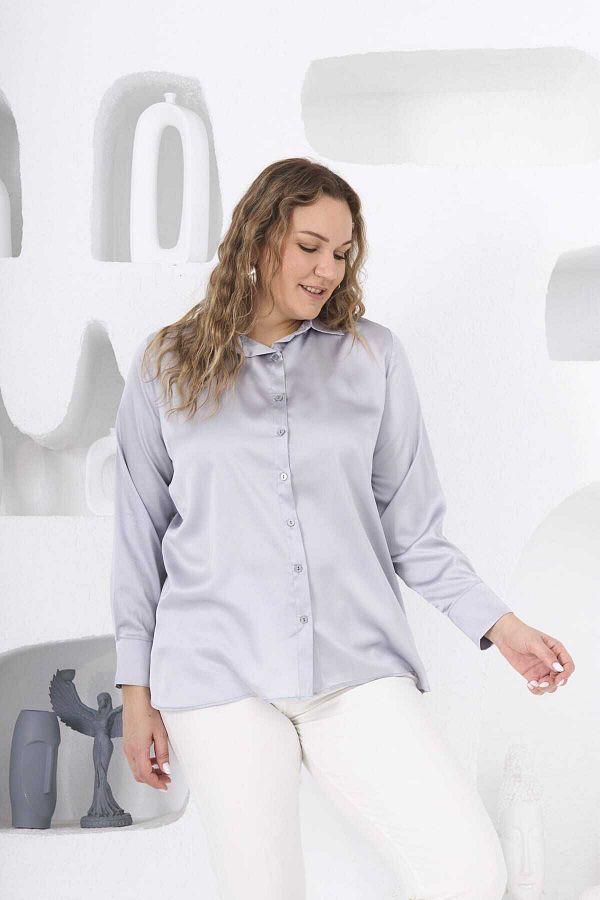 RMG-Plus Size Satin Shirt - Long Sleeve Design 1