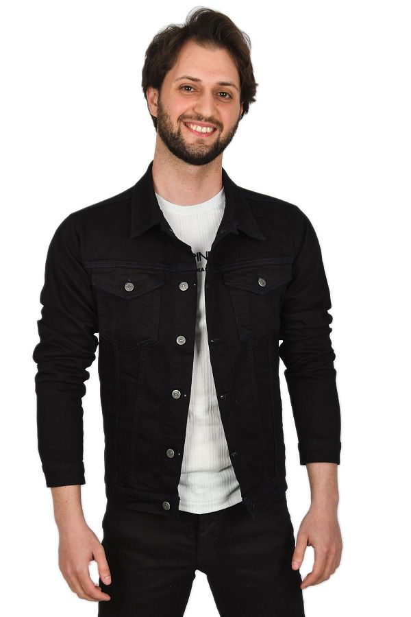 Black muscle fit denim jacket sales