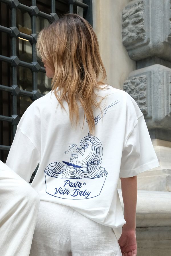 CRELOV White Oversize Women s T Shirt Pasta La Vista Baby Trendyol