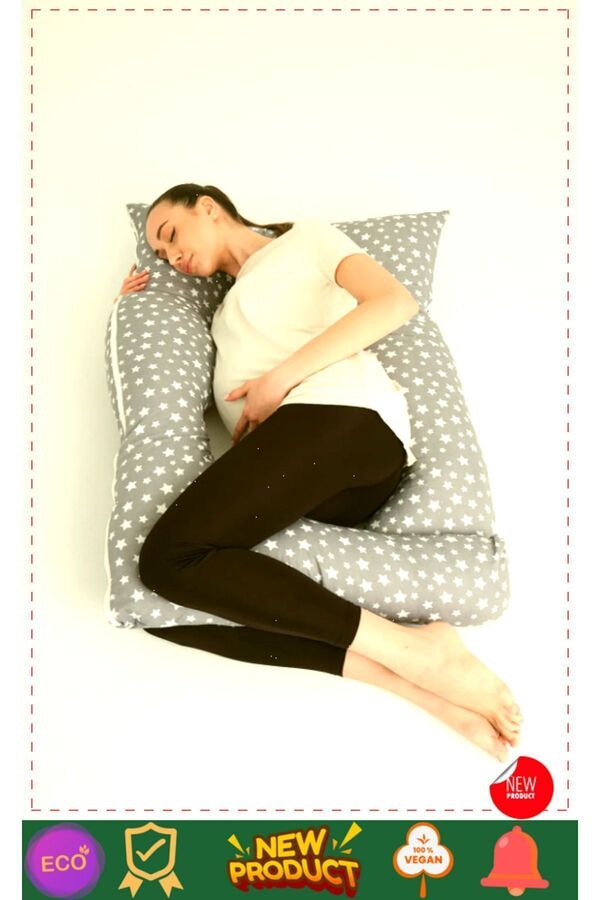OMZ Yıkanabilir Kılıflı Sırt Bacaklar ve Göbek Destekli Hamile Yastığı Hamile Uyku Yastıgi Hamile Yastı