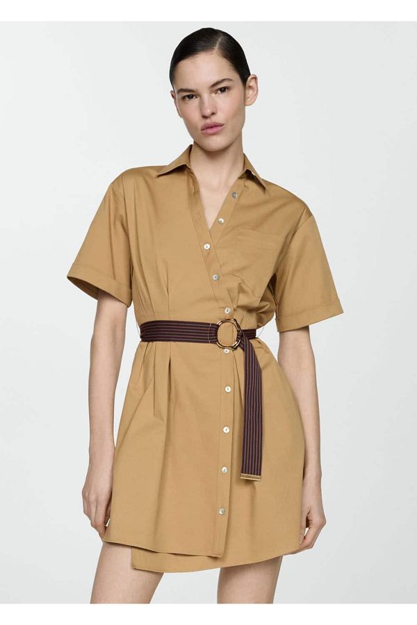 MANGO Dress Brown Shirt dress Trendyol