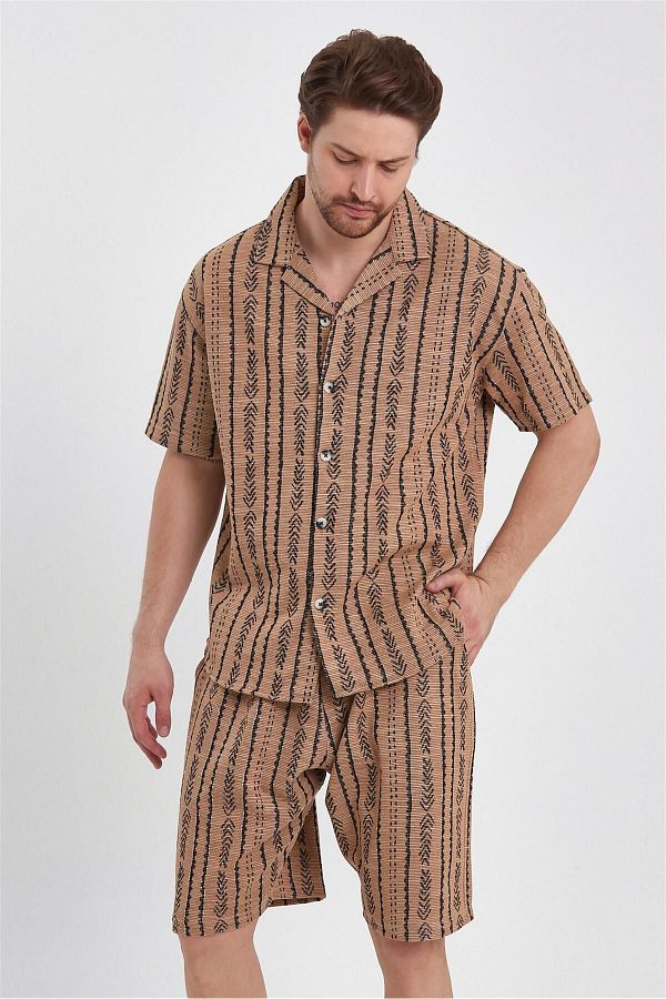 Rocqerx-R-4324 Apache Collar Shirt Waist Elastic Shorts Patterned Set 1