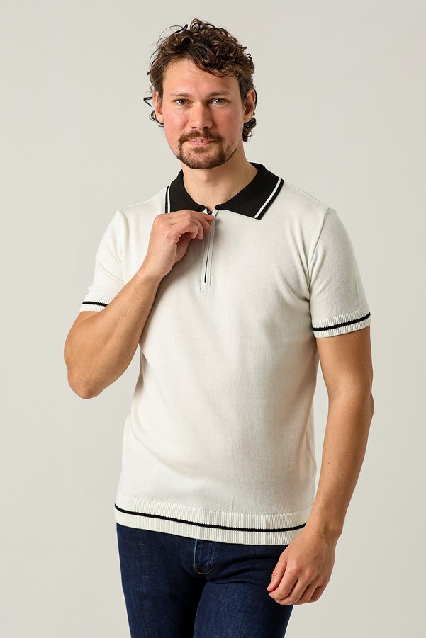 F&K 85000 Zippered Polo Collar Men's Knitwear T-Shirt