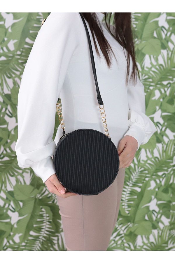 Elentra Black Round Shoulder Bag Drum Bag Round Evening Bag Casual Bag Trend Gift Trendyol