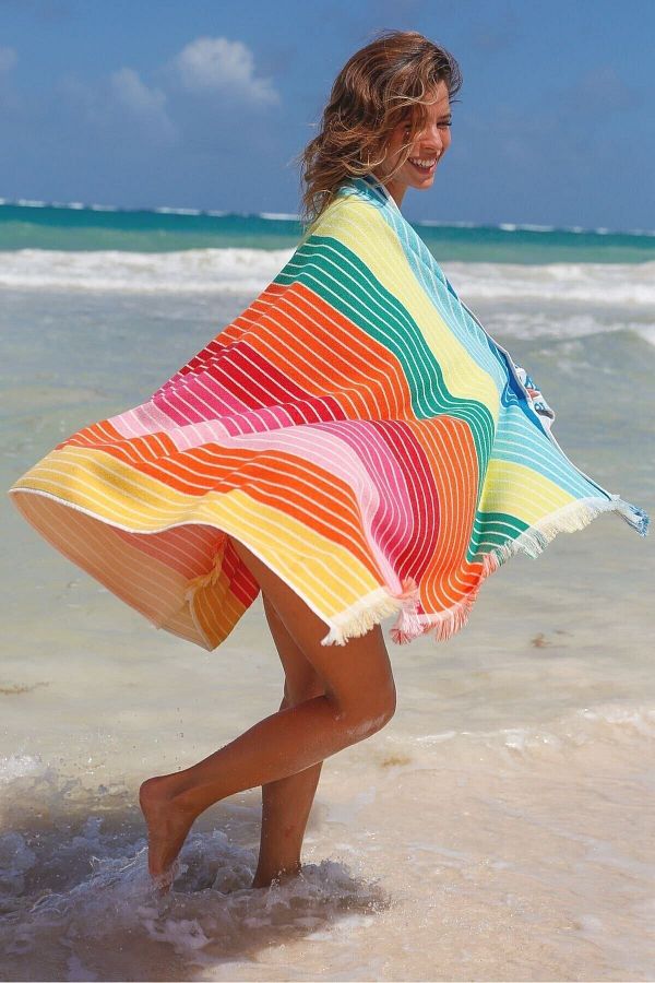 Green Petition Ocean Kai Peacock 100X180 cm Eco Friendly Paintless Beach Towel with Carrying Bag Trendyol
