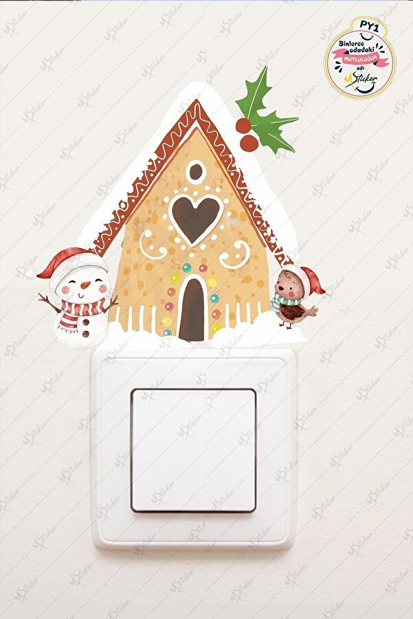 MSticker Yeni Yıl Sevimli Ev Kardan Adam Ve Kuş Yılbaşı Priz Sticker