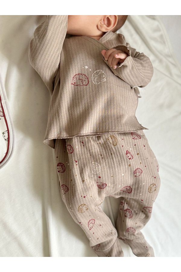 Zeyno ve Memo-100% Organic Cotton Front Tie Puffer Patterned Top / Apron / Booties Pants Set 1