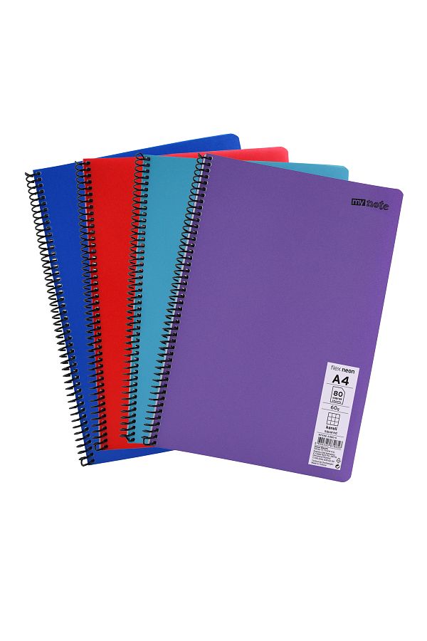 Mynote-Flex Neon A4 - 80 Sheets 2 Plaids and 2 Lines Notebook Set 1