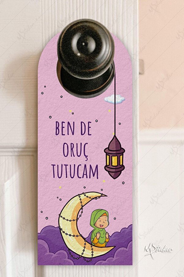 MSticker Benide Sahura Uyandırır Mısınız Ben De Oruç Tutucam 2 Li Set Kapı Askısı Kartı, Ramazan Özel Sahur