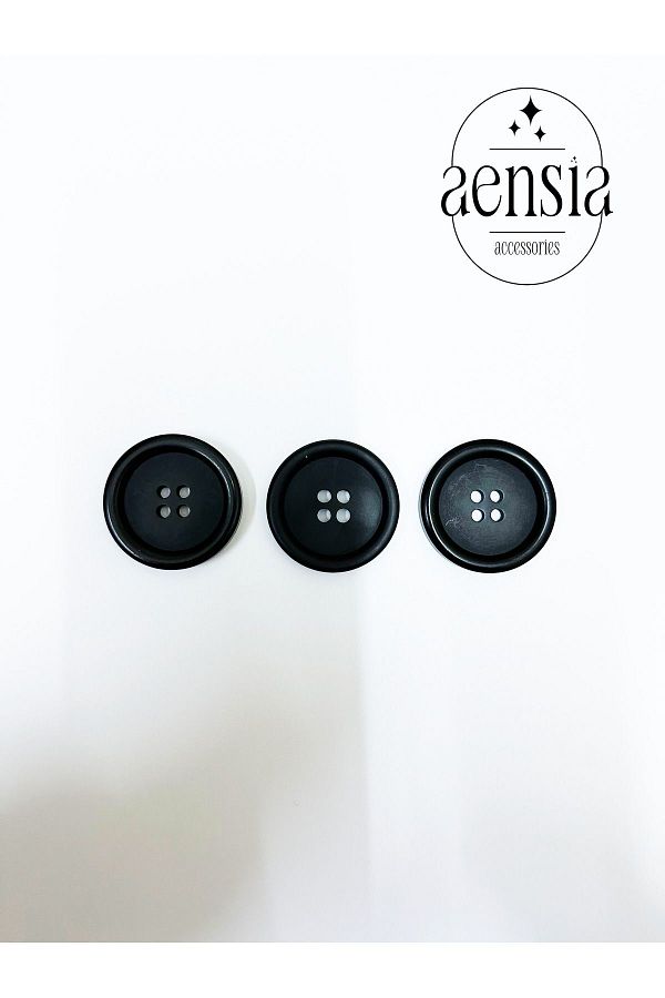aensia-Black Matte Large Size Polyester 4-Hole Button Coat Trench Jacket Button 60 Sizes - Pack of 3 1
