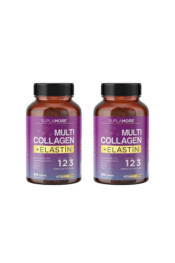 Suplamore-Collagen Multi Collagen and Elastin - Hydrolyzed Type1, Type2, Type3 - 90 Tablets x2 1