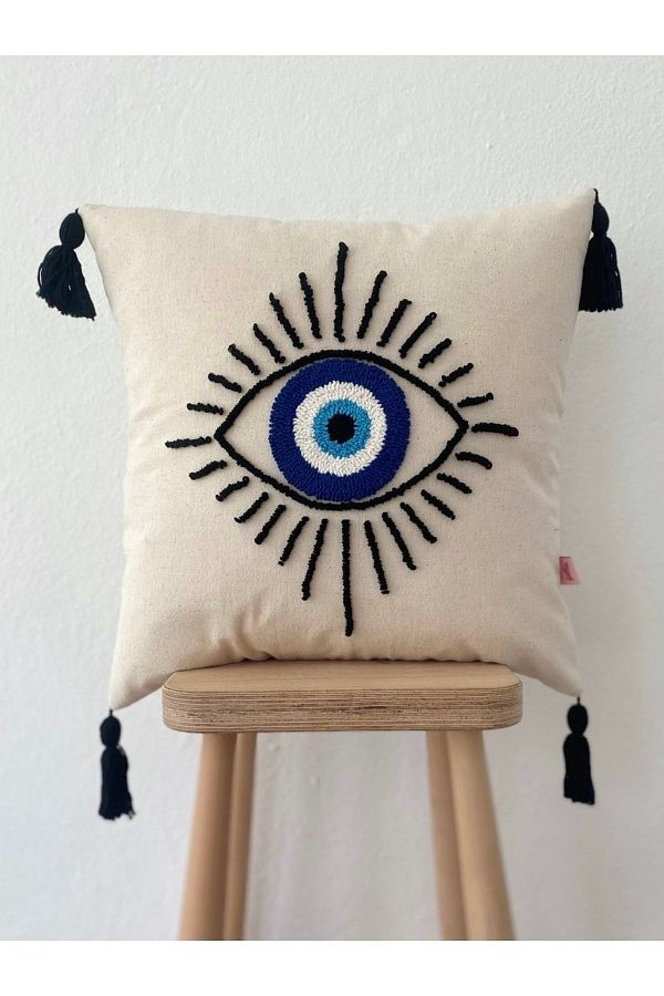 Galia Tasarım-Auge Figured Evil Eye Perlen Punch Überwurf Kissen Kissenbezug 45*45 Cm 1