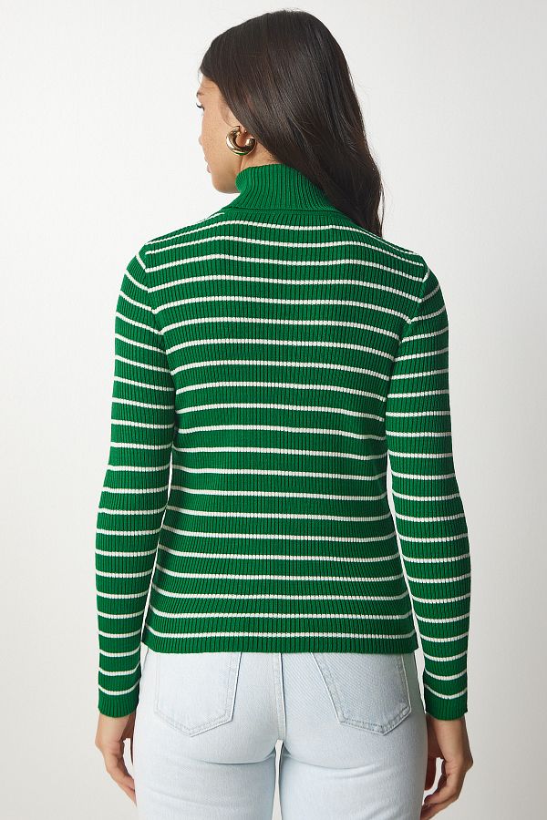 Lovely stanbul Green Striped Turtleneck Sweater Lbp0005 Trendyol