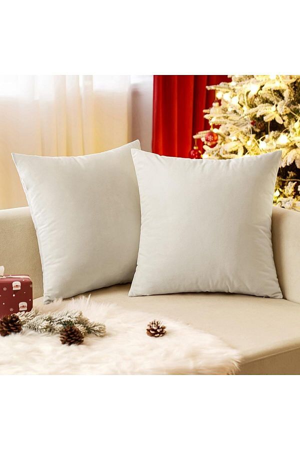 Pyramid Home 2 Piece Velvet Textured Throw Pillow Cover Standard Size Cream Soft Velvet Textured Plain Throw Pillow Cover Trendyol