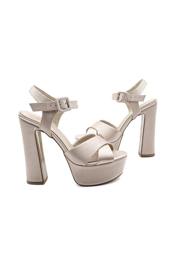 Marjin-Damen Plateauschuhe mit Absatz Abendschuhe Hochzeitsschuhe Barve Beige Satin 1