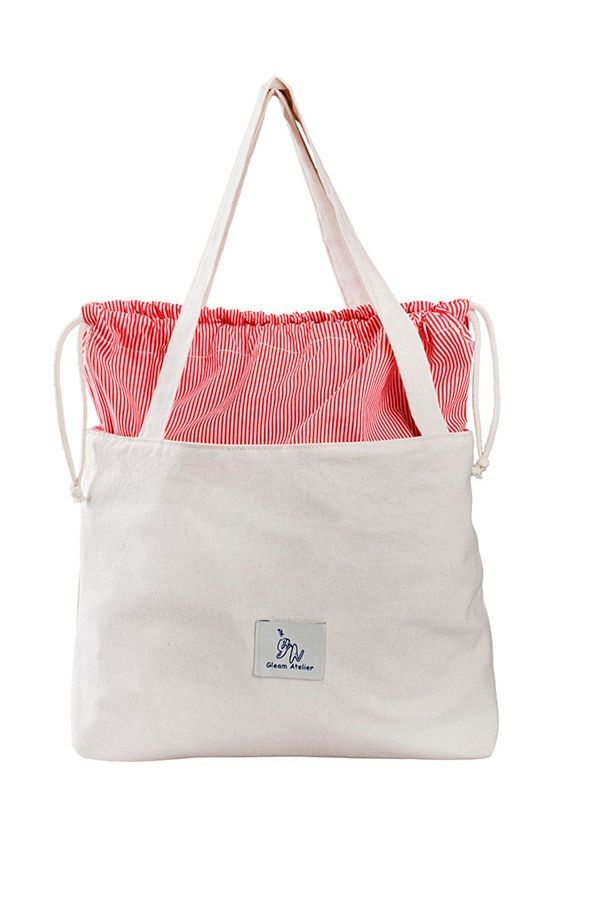 Gleam Atelier-Striped Large Size Washable Drawstring Cloth Bag, width: 40cm, length: 30cm, Long Handle Can Be Worn on the Shoulder 1
