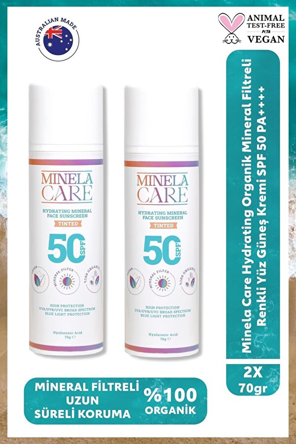 Minelacare Hydrating Organik Mineral Filtreli Renkli Yüksek Korumalı Yüz Güneş Kremi Spf50 2x70gr