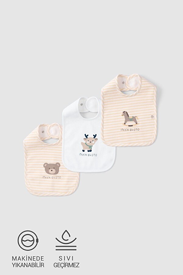 Little Gusto 3'lü Sıvı Geçirmez Organik Pamuk Mama Önlüğü Playtime
