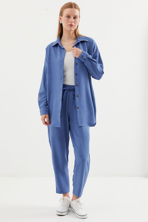 Bigdart-6622 Model Linen Double Set - D. Indigo 1