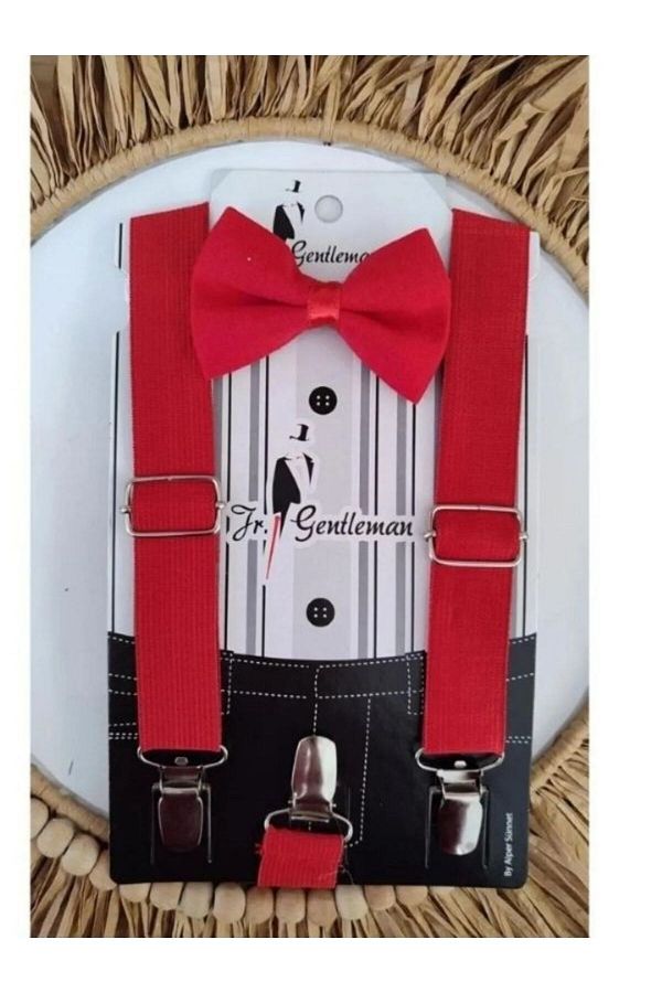 NEKİBUKİ-Red Strap Bow Tie Set 1-6 Years 1