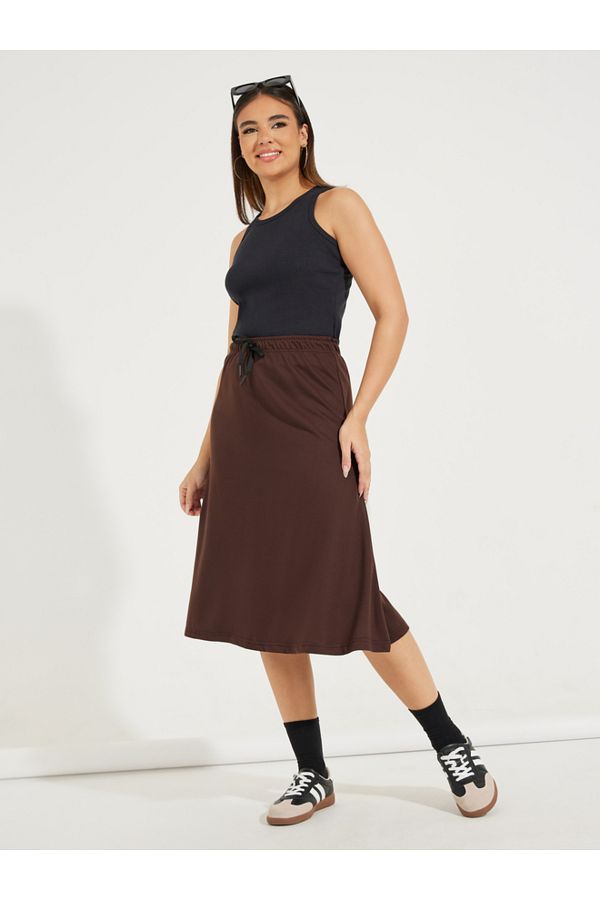 Styli-Basic Knit Midi Skirt with Drawstring 1