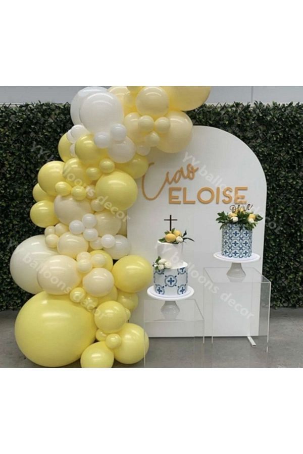 Deniz Party Store-50 Pieces Yellow Macaroons, Patel Yellow, White Balloon Set Chick Daisy (Chain Included) 1