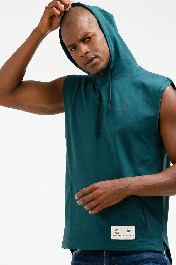 speedlife-Petrol Regular Cotton Hooded Zero Sleeve Men's T-Shirt Xf1164 1