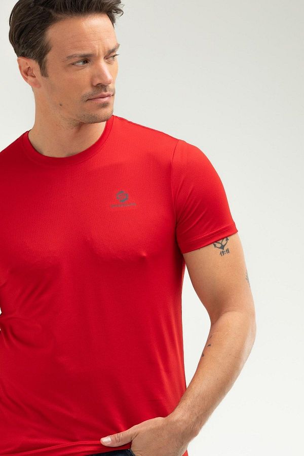 speedlife-Red Regular Knitted Pattern Crew Neck Short Sleeve Men's T-Shirt Xf1226 1
