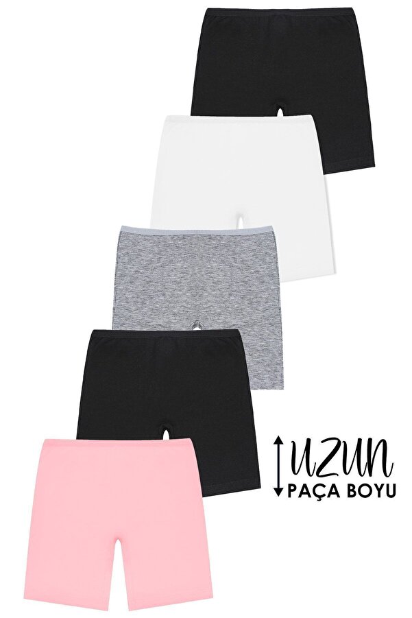 Öts Kız Çocuk 5'li Renkli Pamuklu Likralı Uzun Boxer Tayt