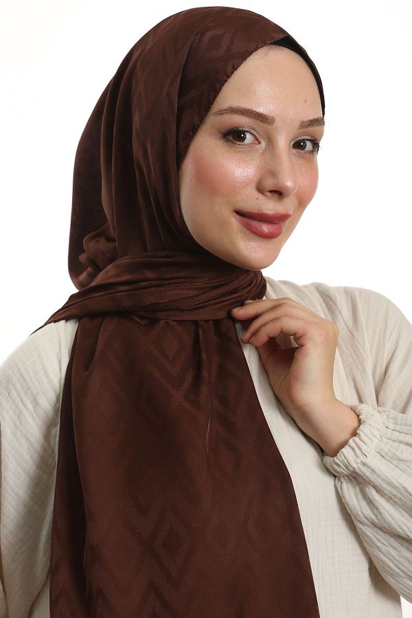 m moon scarf-High Quality Tile Pattern Silky Jacquard Shawl - Imported Fabric and Italian Stitching "coffee" 1