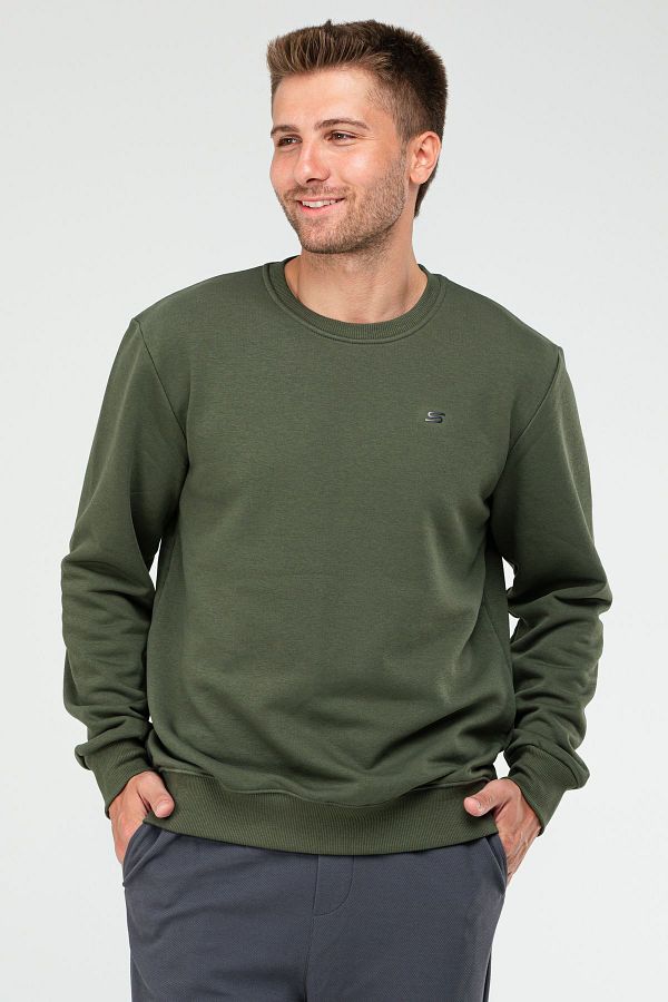 speedlife-Ανδρικό φούτερ Χακί Regular Cotton Crew Neck Basic 1
