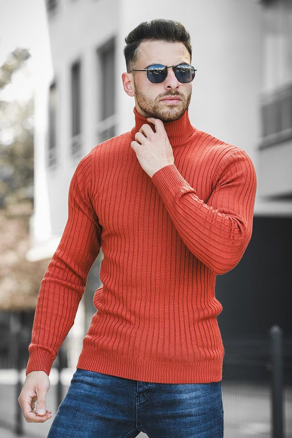 Thick ribbed turtleneck sweater on sale