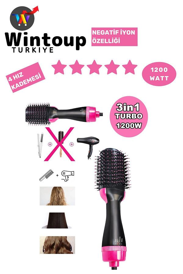 Wintoup-1200w Electric Air Blow Hair Straightener Blow Dryer Comb 1