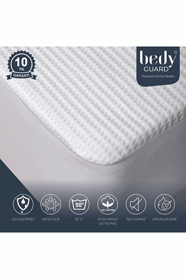 BEDY GUARD Konfor %100 Soft Pamuk Üst Kumaşlı Yatak Alezi Ultra Sessiz Sıvı Geçirmez Yatak Koruyucu Alez