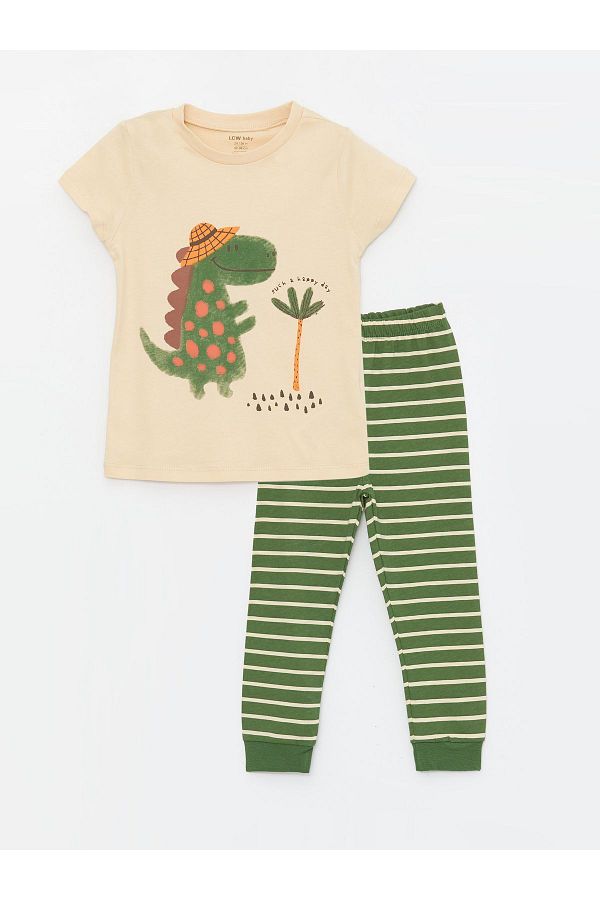 LC Waikiki-Crew Neck Printed Short Sleeve Baby Boy Pajama Set 1