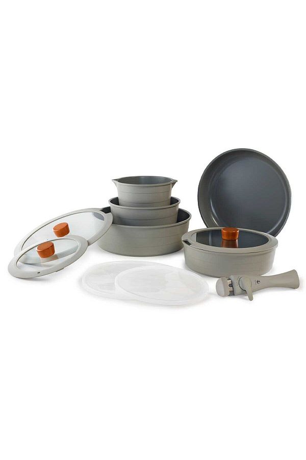 NEOFLAM-Midas Gray 11 Piece Interlocking Pots and Pans Set with Detachable Handle 1