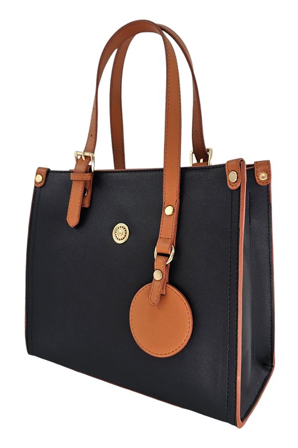 Evident Three Compartment Black and Tan Women s Handbag Adjustable Sleeve Trendyol