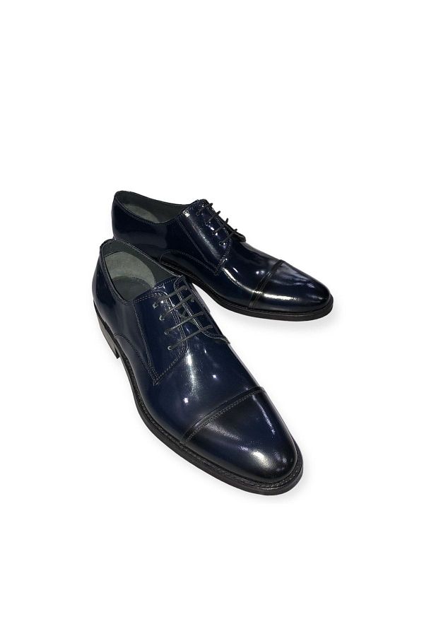 şık kundura-GENUINE INNER OUTER LEATHER NAVY BLUE Patent Leather MEN'S SHOES (36,37,38,39,40,41,42,43,44,45,46,47,48,49) NUMBER 1