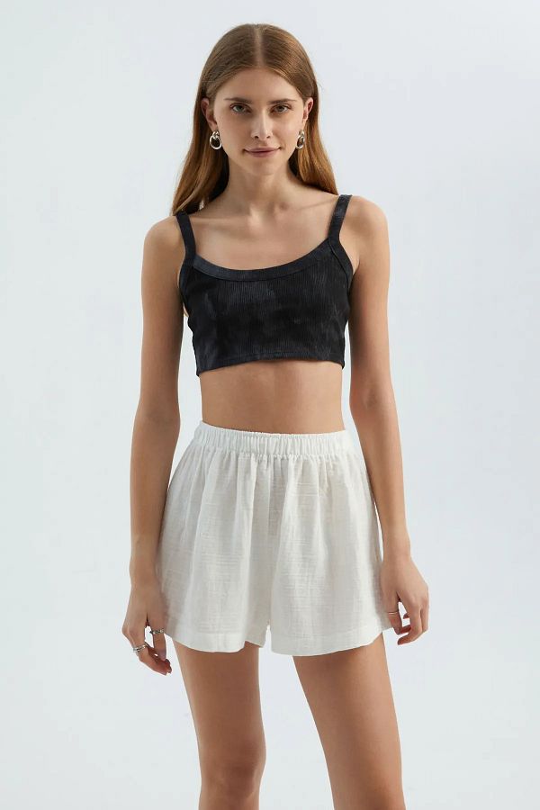 Hiccup-High Elastic Waist Linen Shorts 1