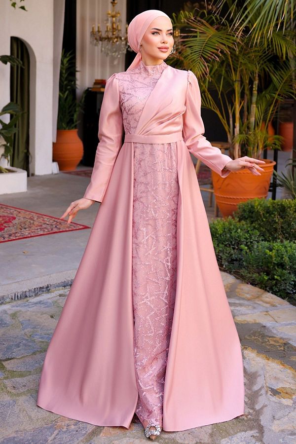 Modaselvim Afitap Satin Evening Dress 6429Yg95 Powder Model Trendyol