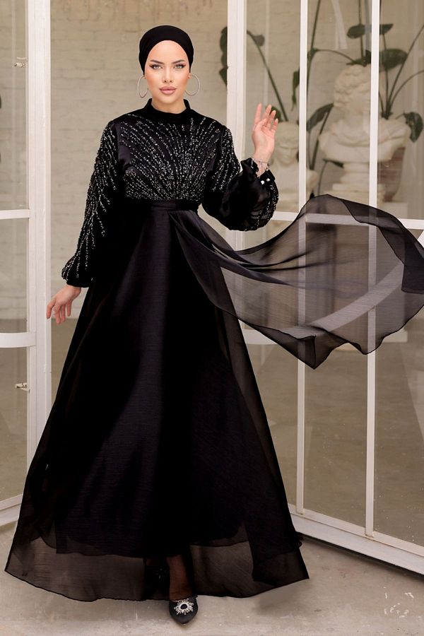 Modaselvim Hijab Evening Dress Stone Detailed Black Model 5794Ab368 Trendyol
