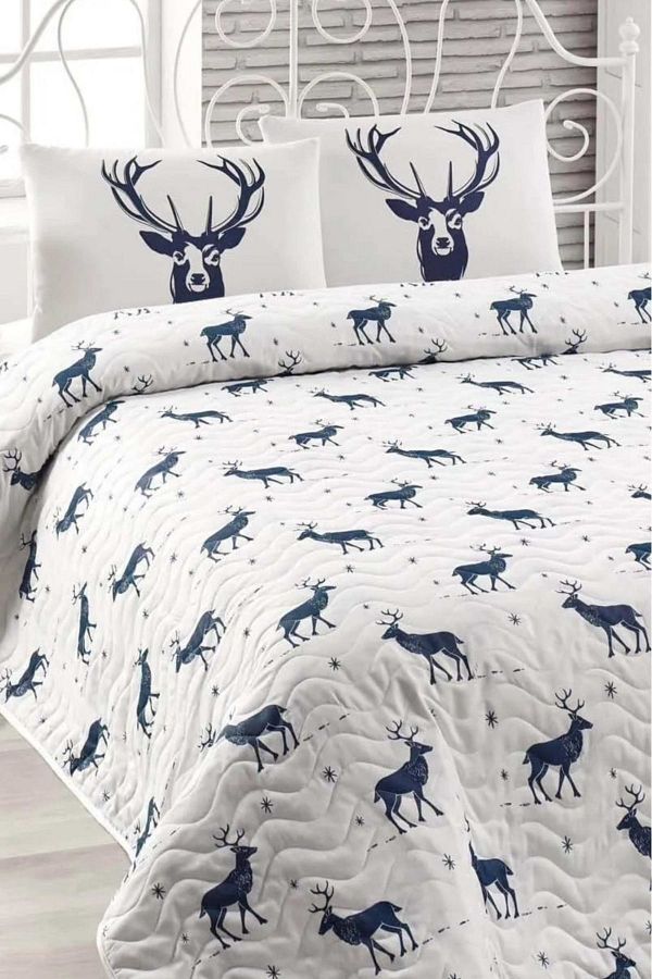 Eponj Home-Egyszemélyes steppelt ágytakaró szett Deer sötétkék 1