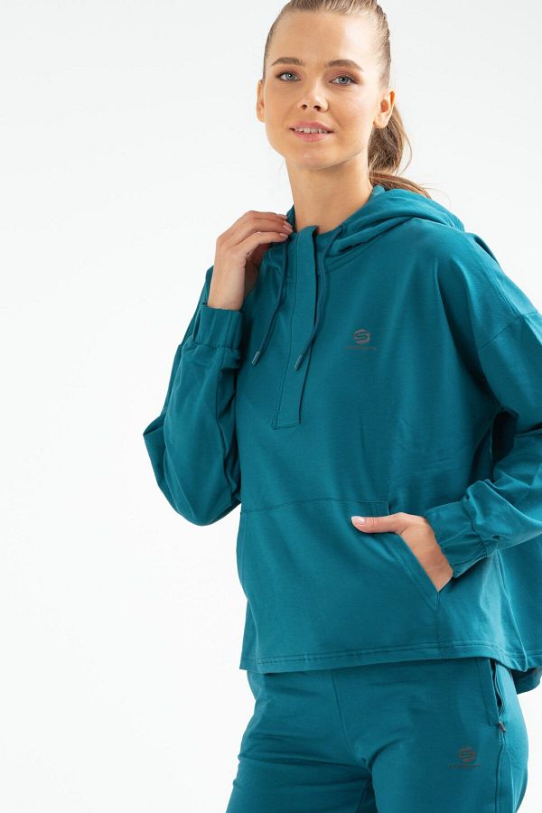 Speedlife Petrol Regular Cotton Kangaroo Pocket Hooded Women s Tracksuit Set Sa2302 Trendyol