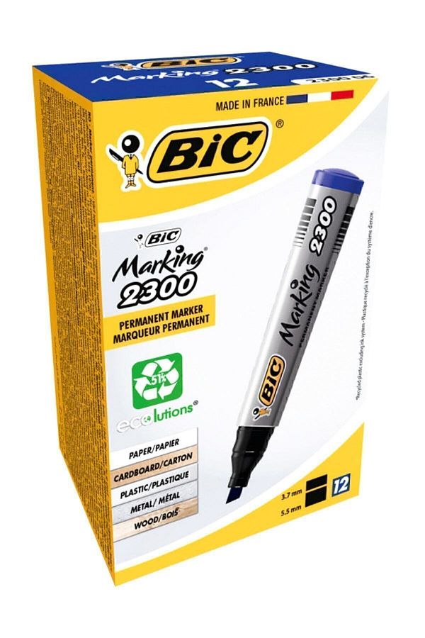 Bic-Marking 2300 Permanent Marker Cut Tip Blue Box of 12 1