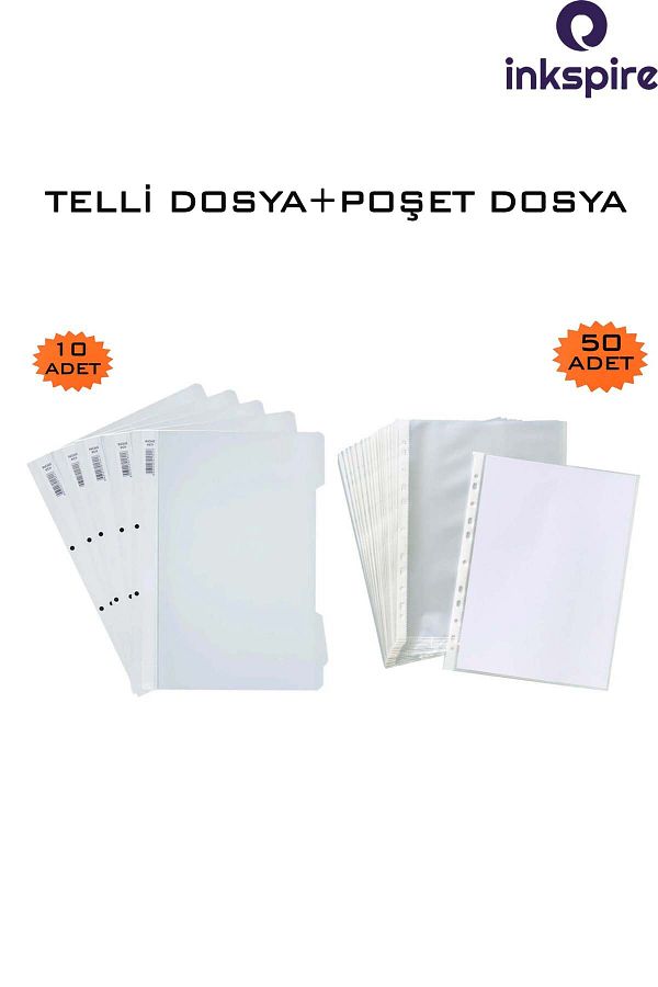inkspire-A4 White Wire and 50 Transparent Bag Files - Föy File with Hole on the Edge 1
