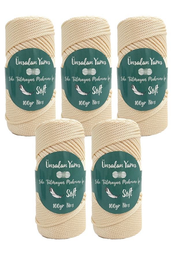 ÜNSALAN HOBİ-Premium Polyester 100gr Ecru Macrame String - 120mt 2mm Σετ 5 χορδών 1