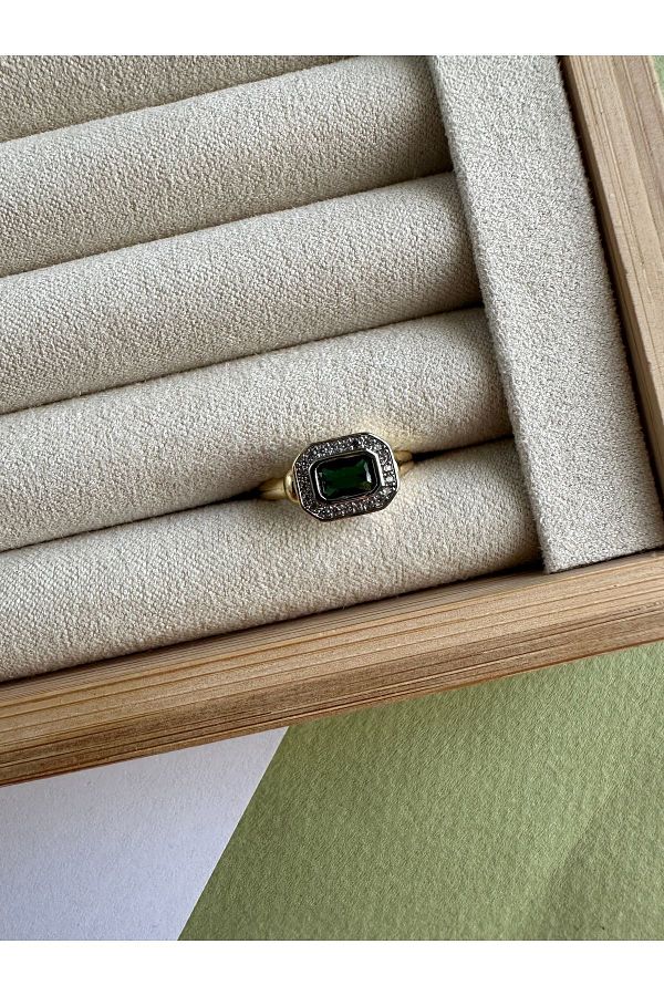 ringbox Green Stone Rectangular Little Finger Ring Trendyol