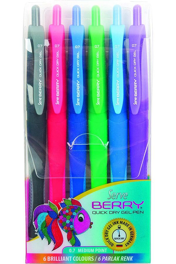 Serve-Berry 0.7mm Quick Dry 6-Piece Gel Pen Set / Brgel07b6kra 1